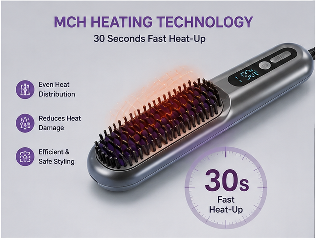 2-in-1 Hair Straightener Brush & Styling Comb | 9 Heat Settings