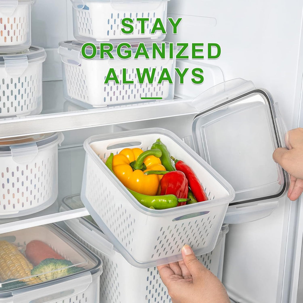 5PCS Produce Storage Containers with Removable Colander & Leakproof Lids