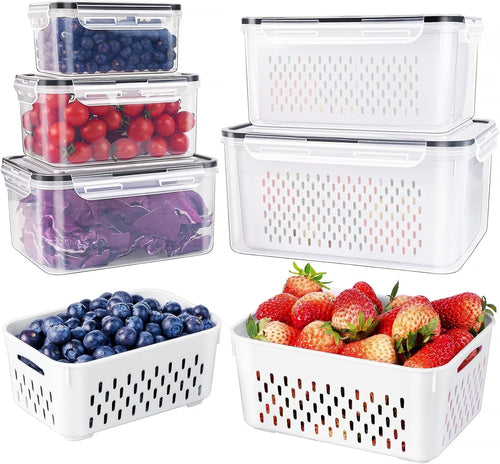 5PCS Produce Storage Containers with Removable Colander & Leakproof Lids