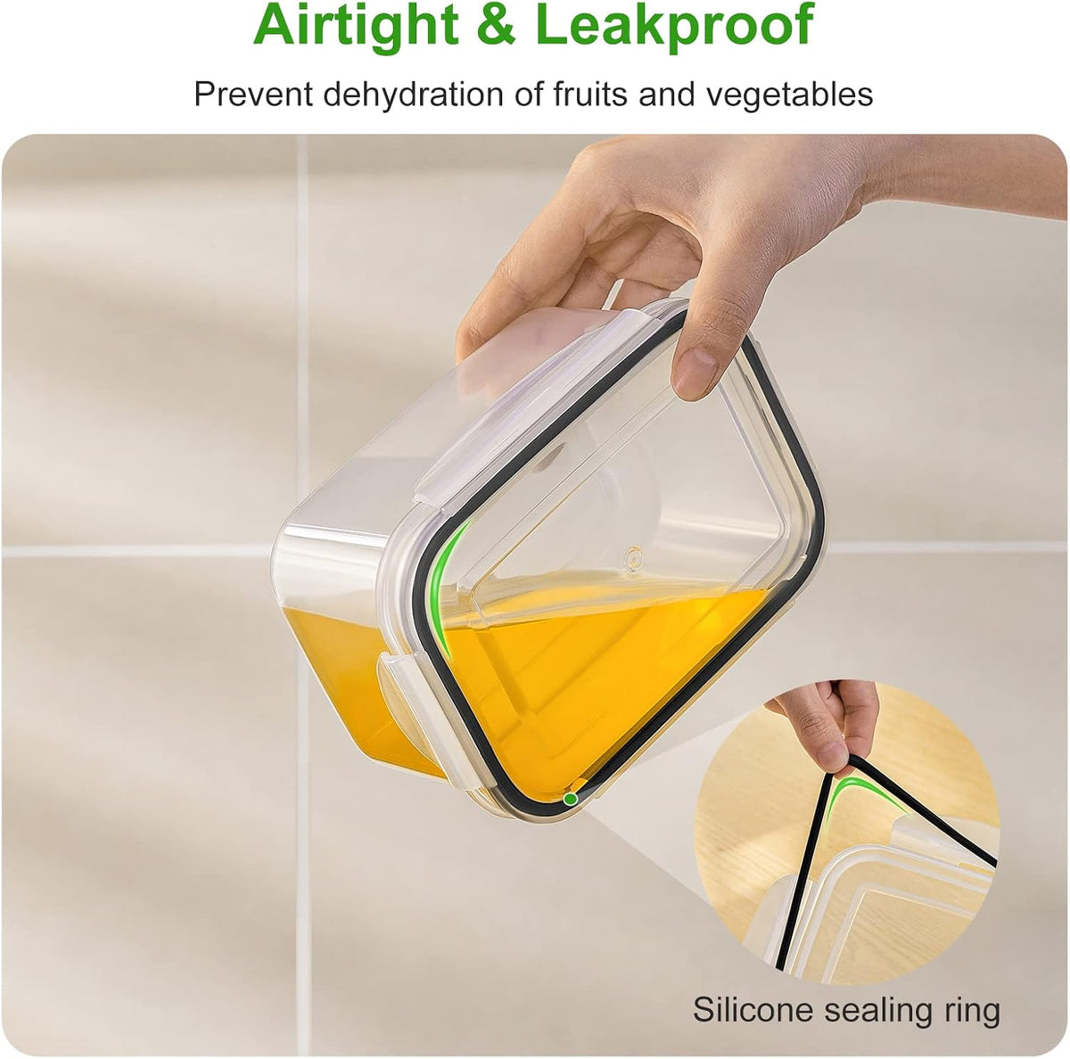 5PCS Produce Storage Containers with Removable Colander & Leakproof Lids