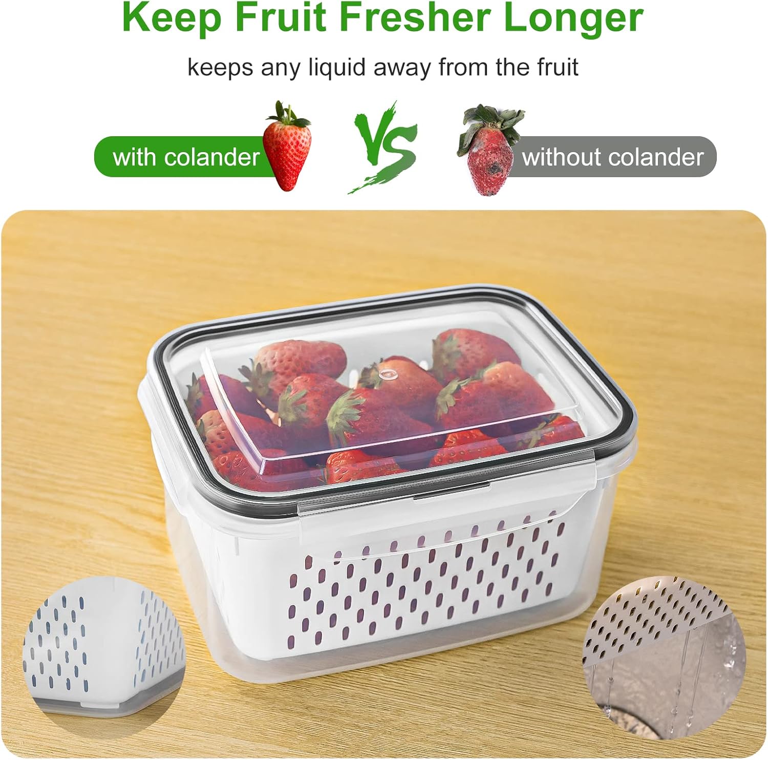 5PCS Produce Storage Containers with Removable Colander & Leakproof Lids