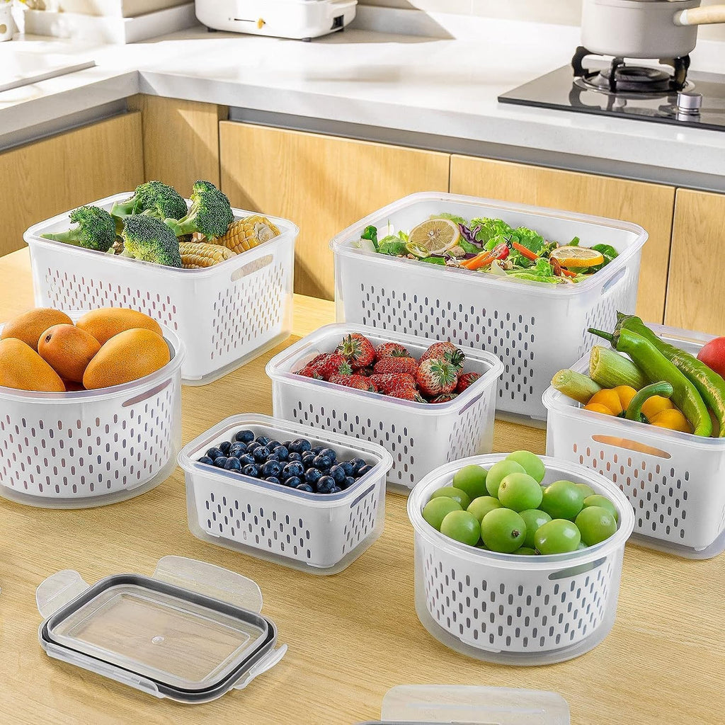 5PCS Produce Storage Containers with Removable Colander & Leakproof Lids