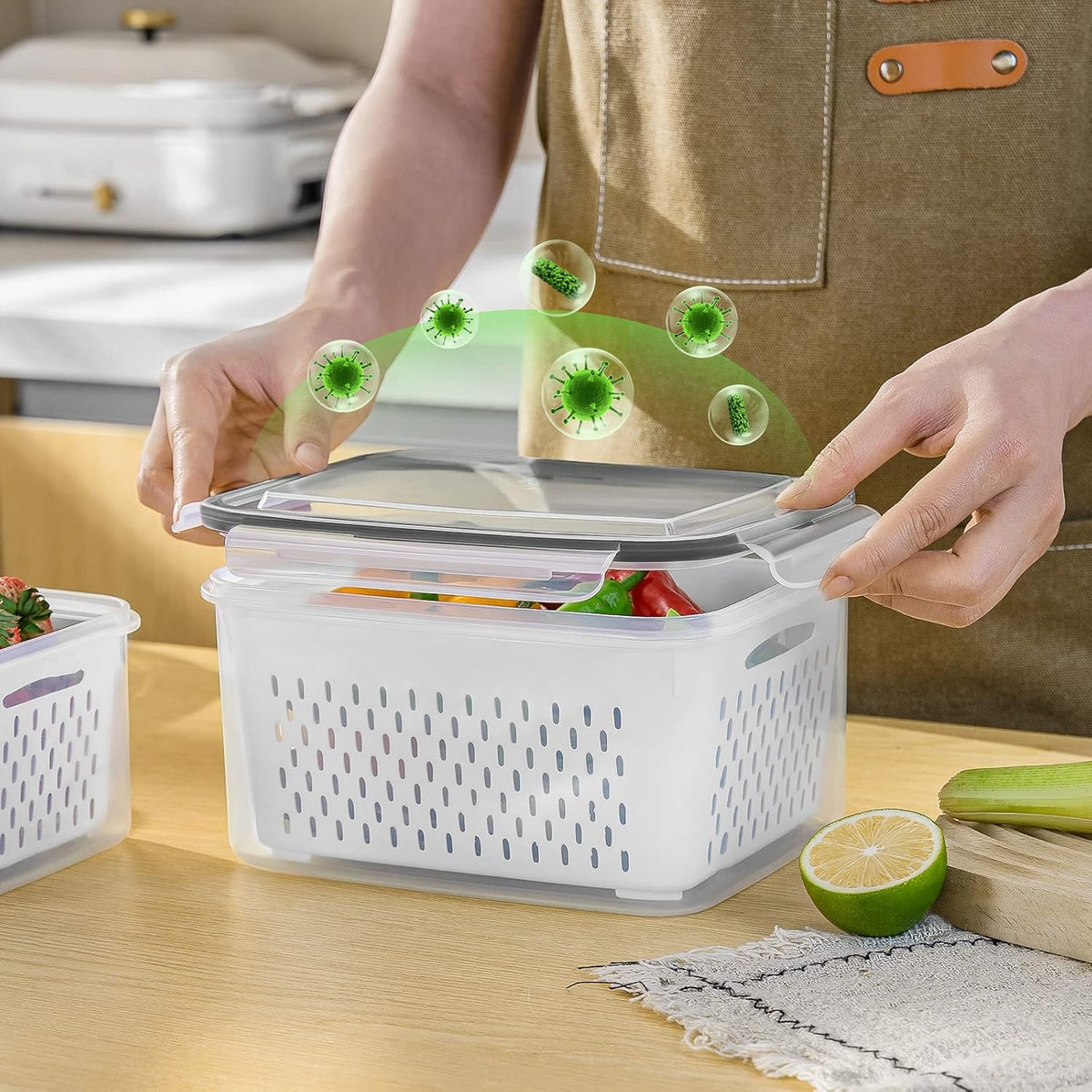 5PCS Produce Storage Containers with Removable Colander & Leakproof Lids